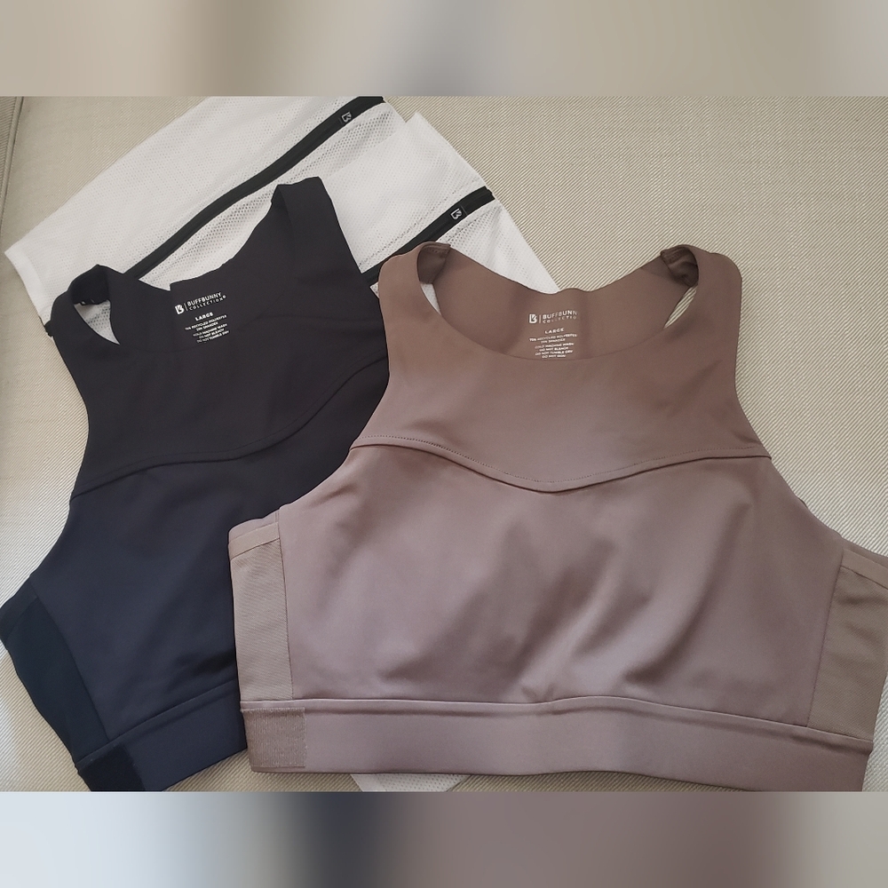BuffBunny New High Impact Sports Bra , Set Of 2 Large Black and Chai Latte